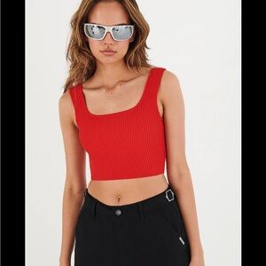 GHANDA Red Ribbed Square-Neck Crop Tank Top ribbed size xs/s